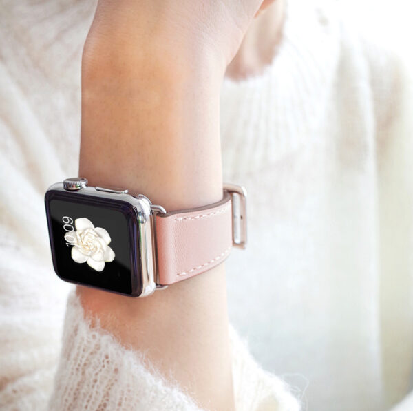 5038357365487.jpg Cowhide Leather Apple Watch Strap In Pink (38/42mm)