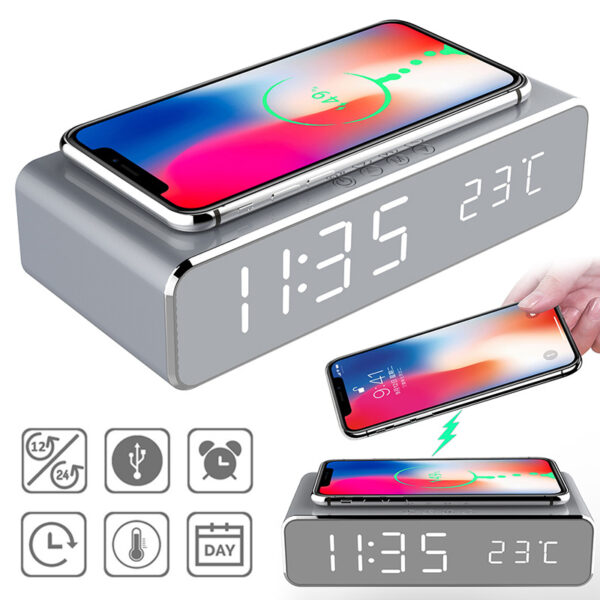 61bfe7ca-25bb-48cd-a103-9beeb501117d.jpg LED Alarm Clock with Wireless Charger & Thermometer | HD Mirror Display