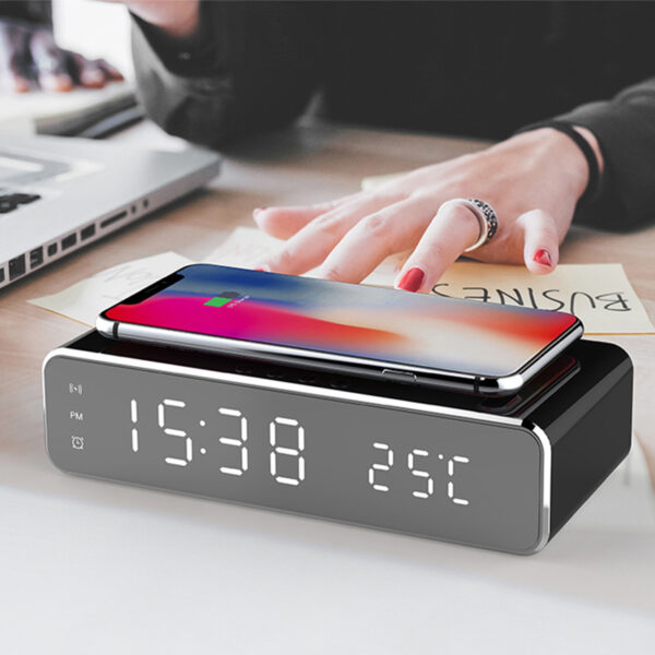 62e523a2-b0d7-4287-9627-9b2818658002.jpg LED Alarm Clock with Wireless Charger & Thermometer | HD Mirror Display